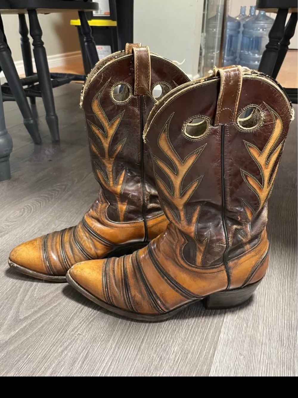 Men's Brown Leather Western Cowboy Boots - Two-Tone Rustic Style